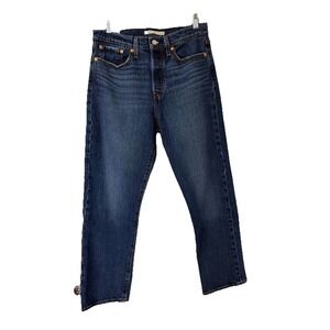 LEVI'S Premium Big E WOMEN'S 28 BLue BUTTON FLY WEDGE STRAIGHT LEG JEANS